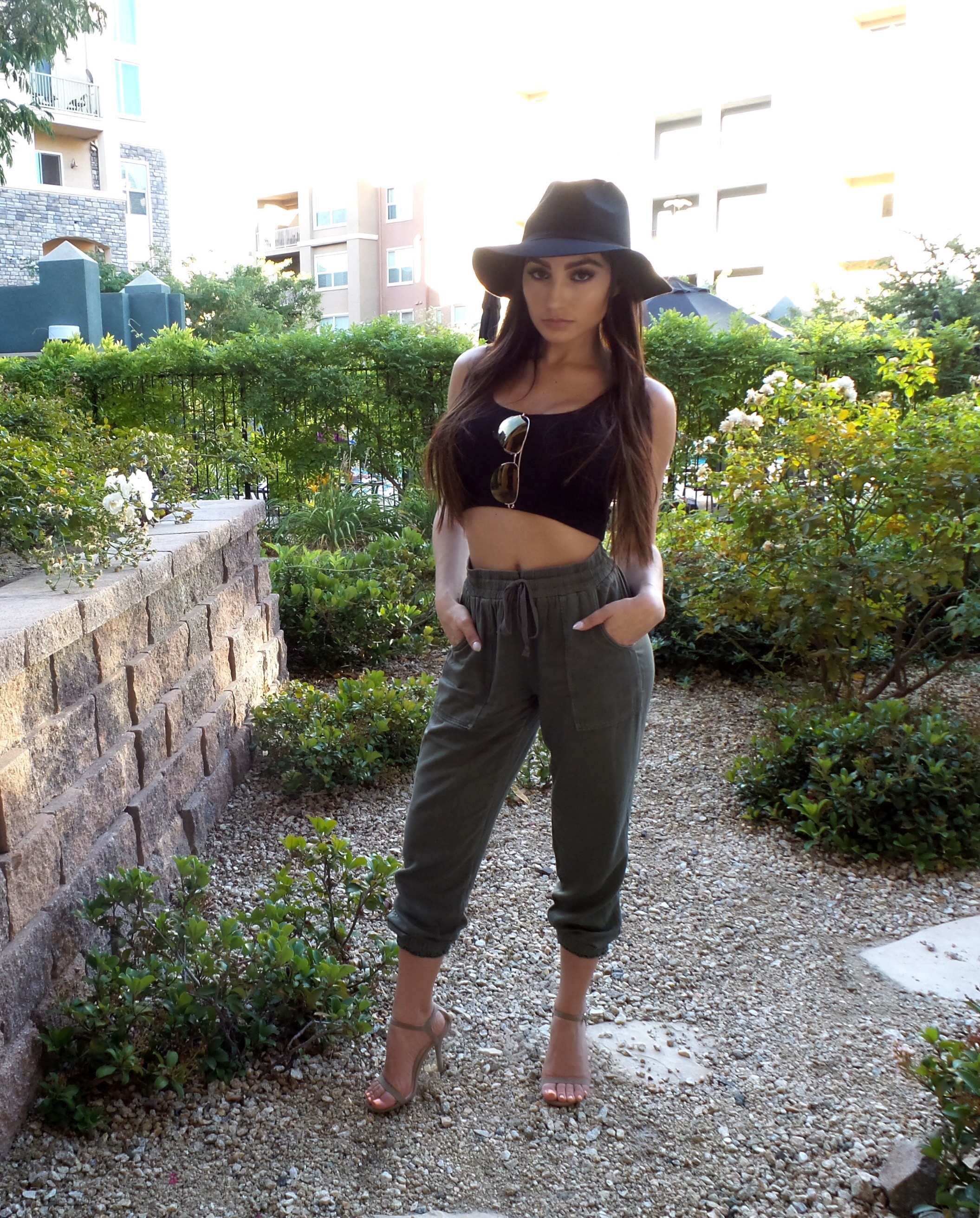 army green joggers outfit