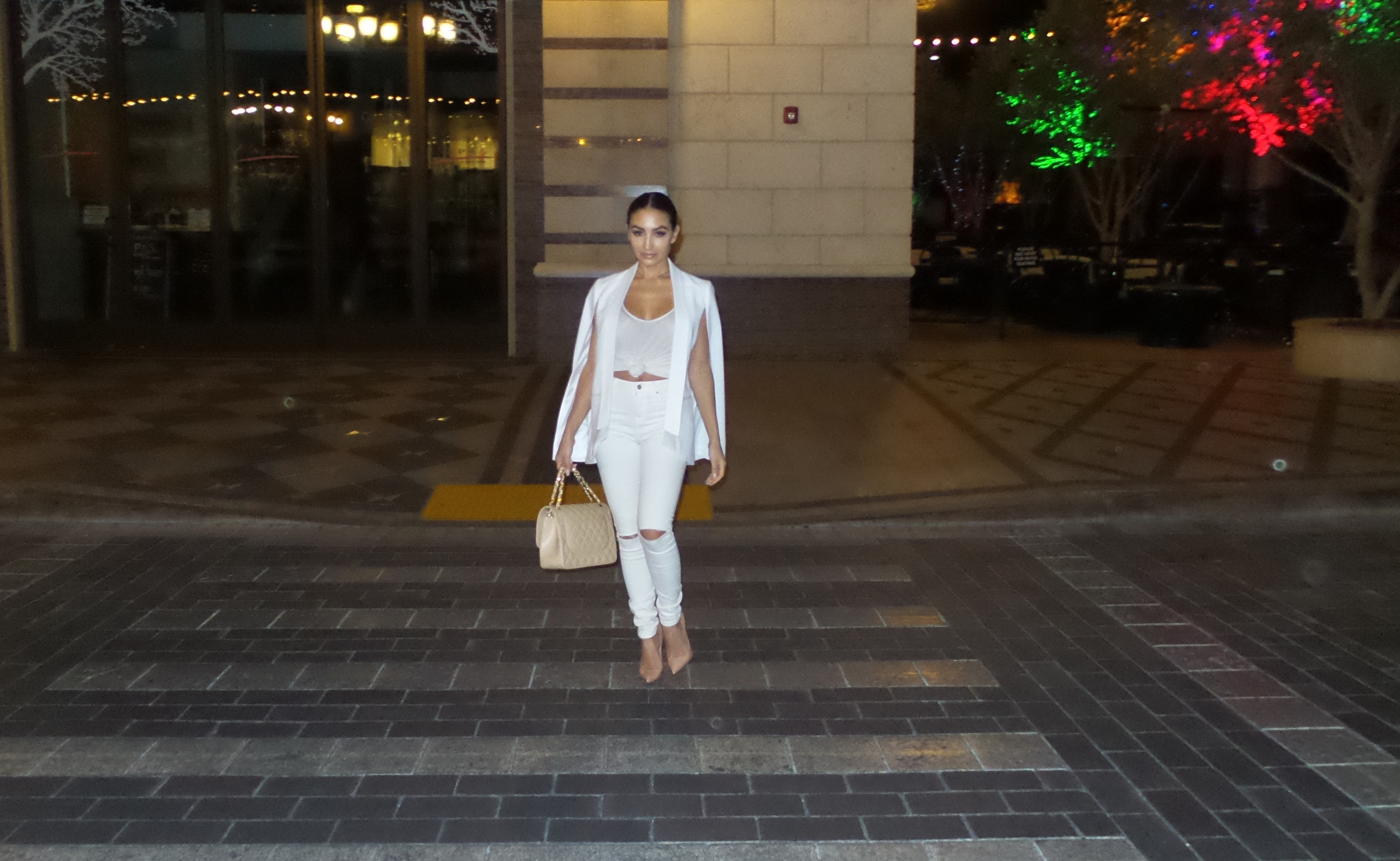 white cape blazer outfit