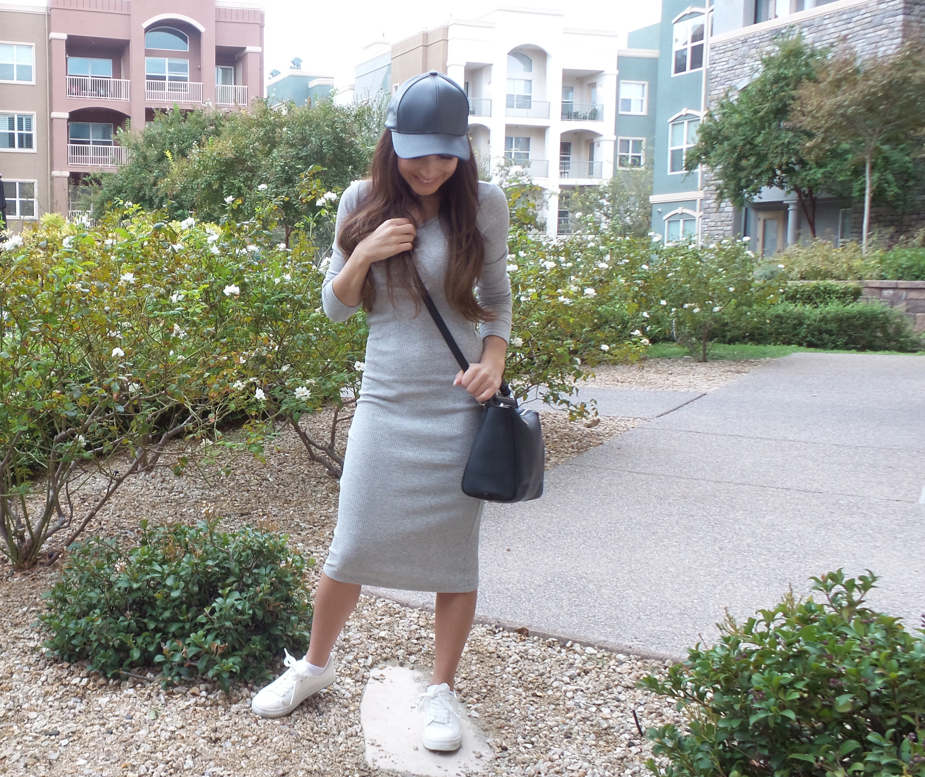 gray t shirt dress outfit